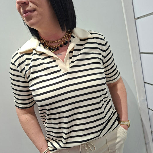 Polo BARI rayé beige noir