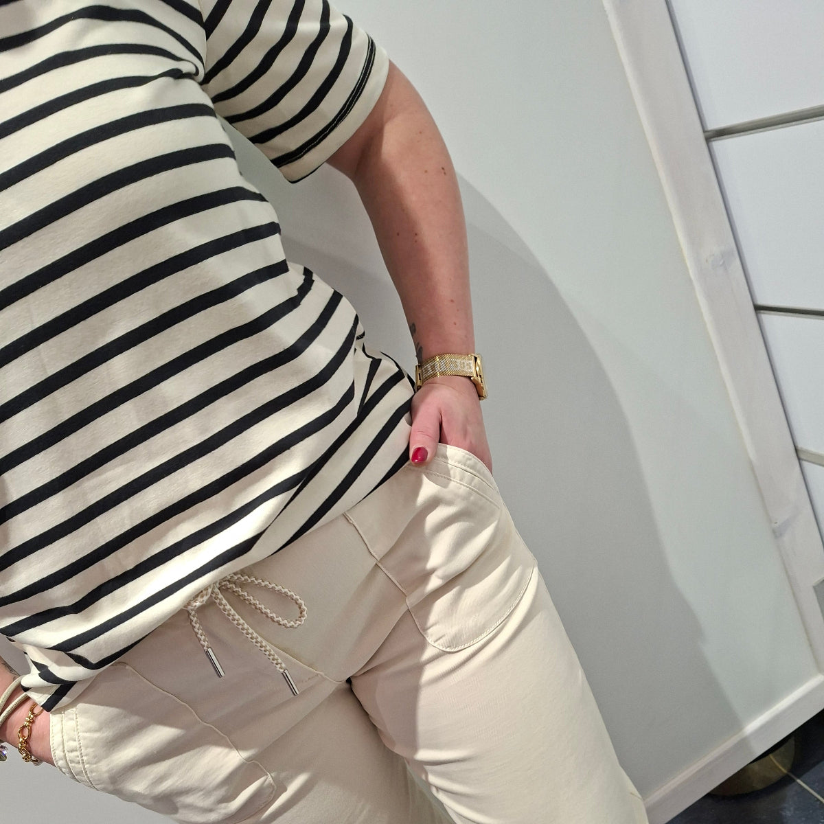 Polo BARI rayé beige noir
