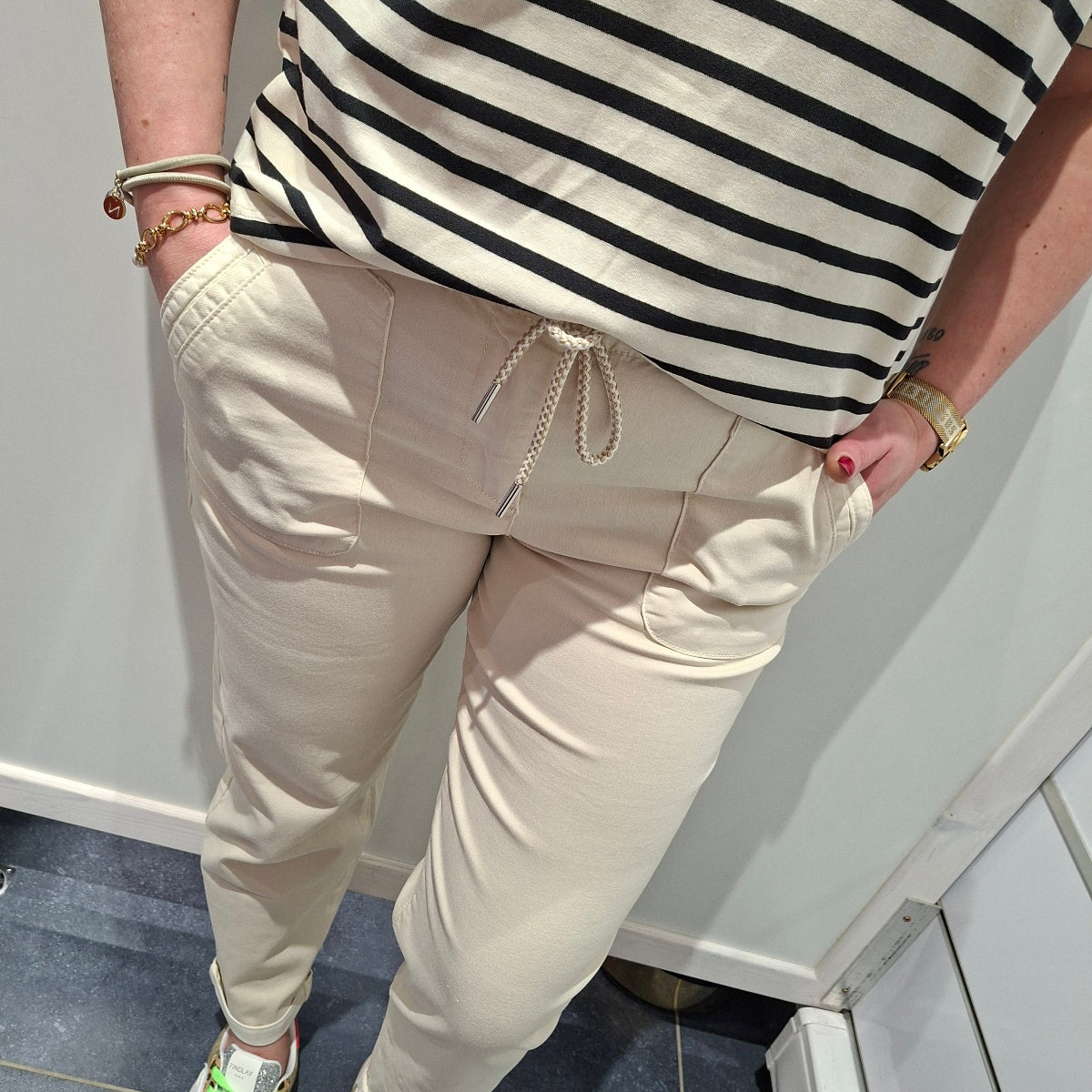 Polo BARI rayé beige noir